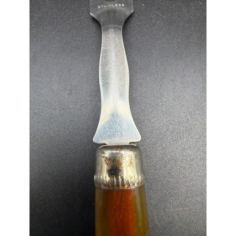 Vintage MCM Carving Fork Bakelite Handle Stainless Meat Serving Fork Mid Century